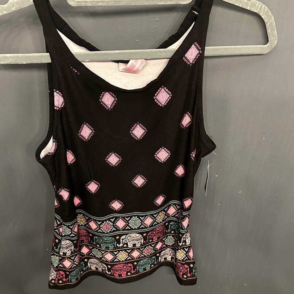 No Boundaries Black Tank Top with Pink and Multicolor Accents